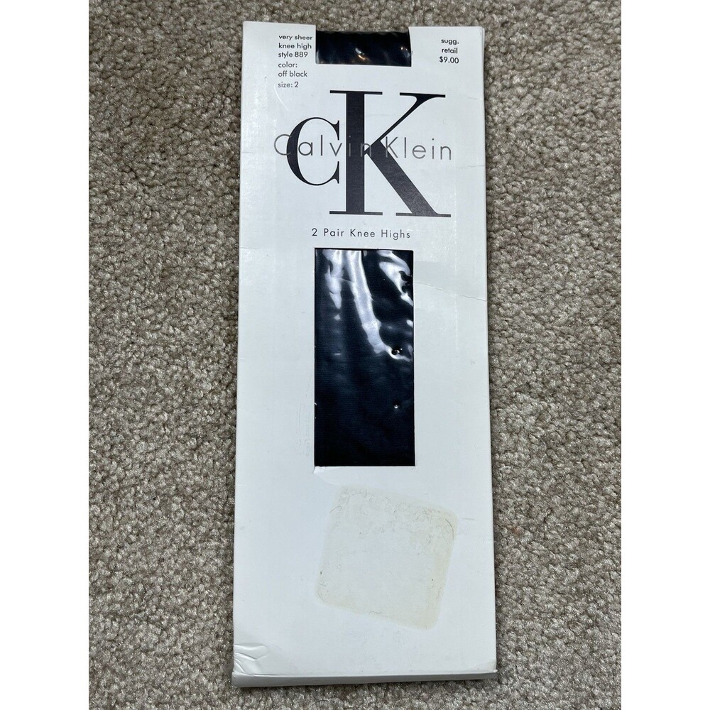 VTG Calvin Klein Very Sheer Knee Highs Style 889 Size 2 Off Black 2 Pair NOS